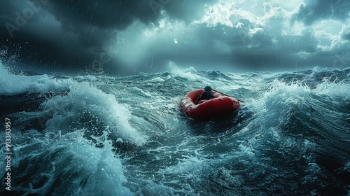 A Single Soul Battling the Ocean's Fury.