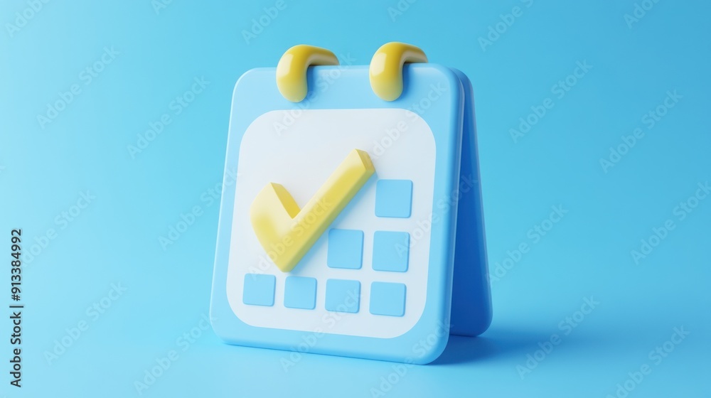 Blue and Yellow Cartoon Calendar with Checkmark Blue and Yellow Cartoon Calendar with Checkmark