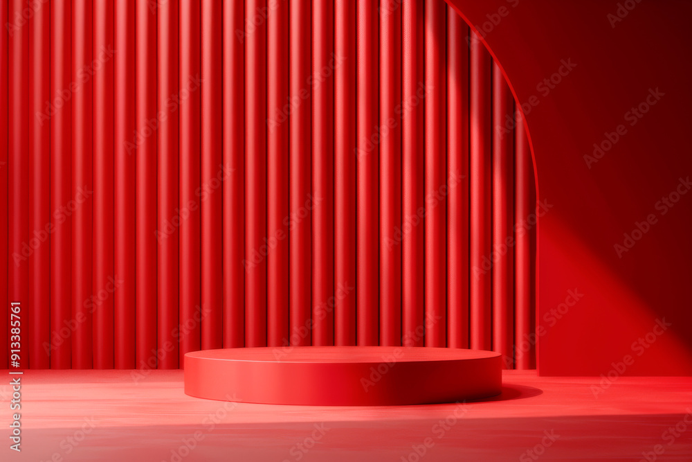 A vibrant red studio scene featuring curved lines and geometric shapes, perfect for modern displays or artistic compositions. A vibrant red studio scene featuring curved lines and geometric shapes, perfect for modern displays or artistic compositions.