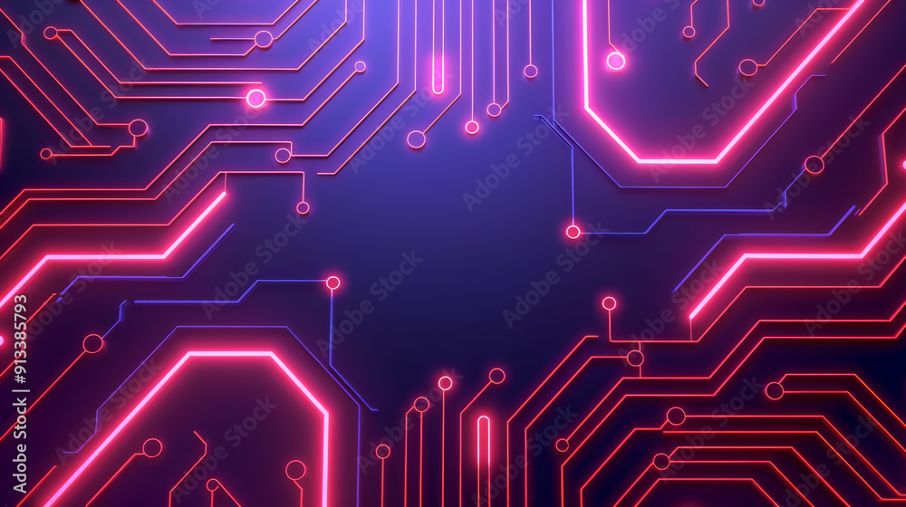 Abstract digital circuit with neon lines and glowing elements. Ideal for technology and innovation themes. Abstract digital circuit with neon lines and glowing elements. Ideal for technology and innovation themes.