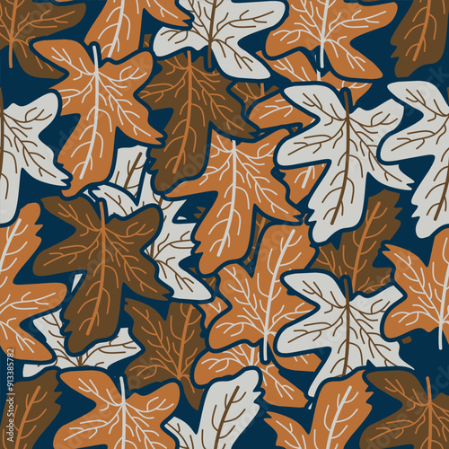 autumn seamless pattern abstract floral background with leaves, hand drawing flat color.