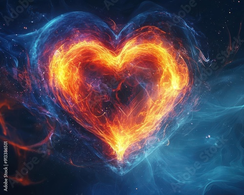 Abstract heart with pulsating light rays, representing the beat of inspiration