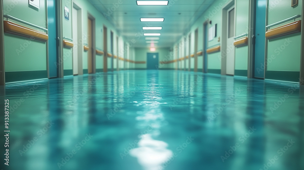 Abstract blur of a bright hospital corridor, evoking a sense of calm, tranquility, and hope. The defocused lights and colors suggest an atmosphere of healing and optimism Abstract blur of a bright hospital corridor, evoking a sense of calm, tranquility, and hope. The defocused lights and colors suggest an atmosphere of healing and optimism