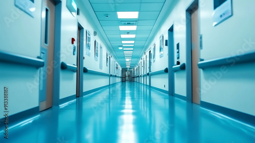 Abstract blur of a bright hospital corridor, evoking a sense of calm, tranquility, and hope. The defocused lights and colors suggest an atmosphere of healing and optimism