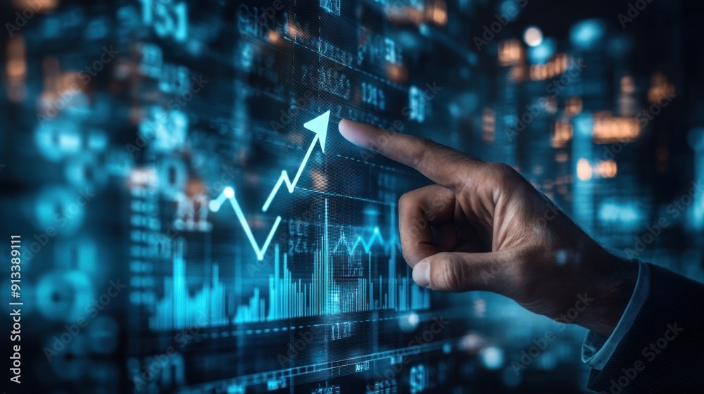 Hand Interacting with a Financial Data Display Hand Interacting with a Financial Data Display