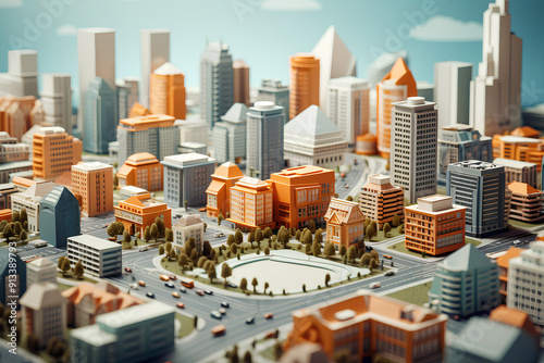 City renewal concept with model buildings on the plan. 3D illustration.