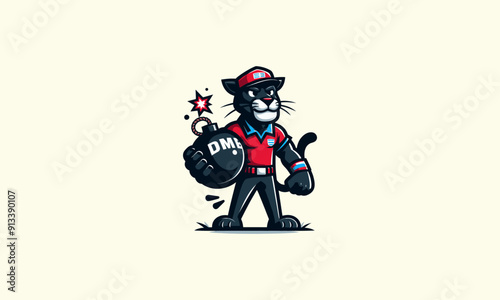 character panther holding bomb vector illustration mascot design