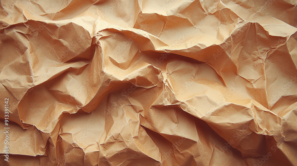 Abstract close-up of crumpled and creased brown recycled paper, highlighting texture and depth, symbolizing sustainability and eco-friendliness in a simple yet impactful visual Abstract close-up of crumpled and creased brown recycled paper, highlighting texture and depth, symbolizing sustainability and eco-friendliness in a simple yet impactful visual