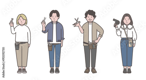 さまざまな美容師の全身イラスト