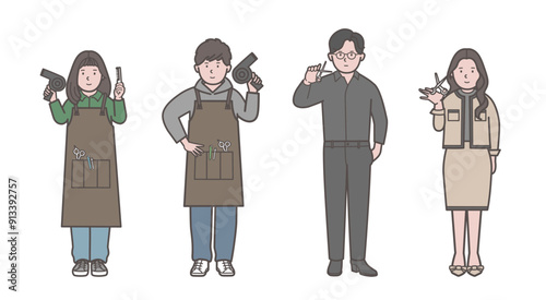 さまざまな美容師の全身イラスト