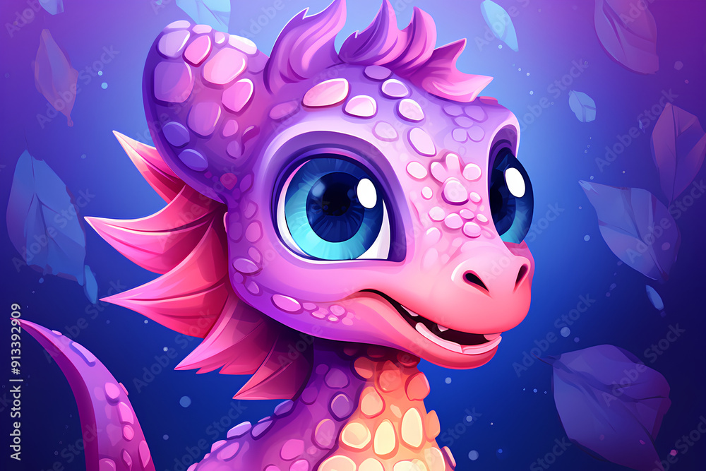 Cute dinosaur with front face, cartoon style, digital anime art, mythical animal Cute dinosaur with front face, cartoon style, digital anime art, mythical animal