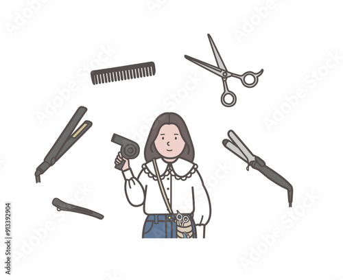 美容師と道具のイラスト