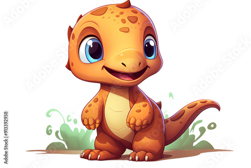 Cute dinosaur with front face, cartoon style, digital anime art, mythical animal