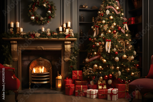 Enchanting Display of Christmas Decorations and Tree Capturing the Spirit of the Festive Season