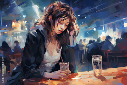 Disheveled drunk or female high on drugs at a nightclub