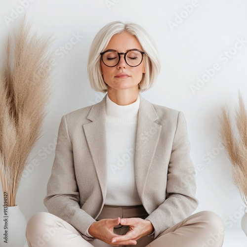 American professional woman, casually dressed, in a dynamic creative studio with art and design, demonstrating leadership and innovative thinking photo