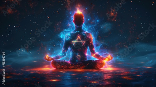 Meditation with chakra light on the body