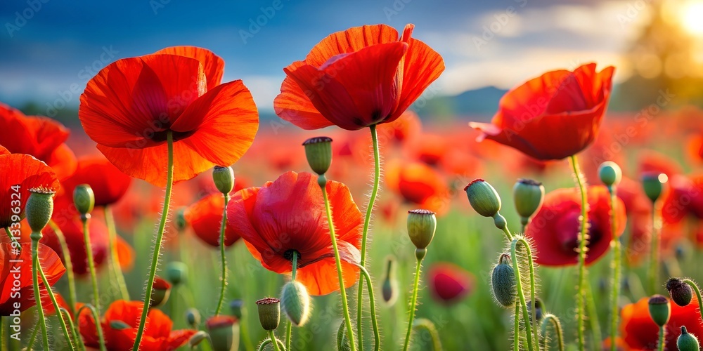 Naklejka premium field of red poppies