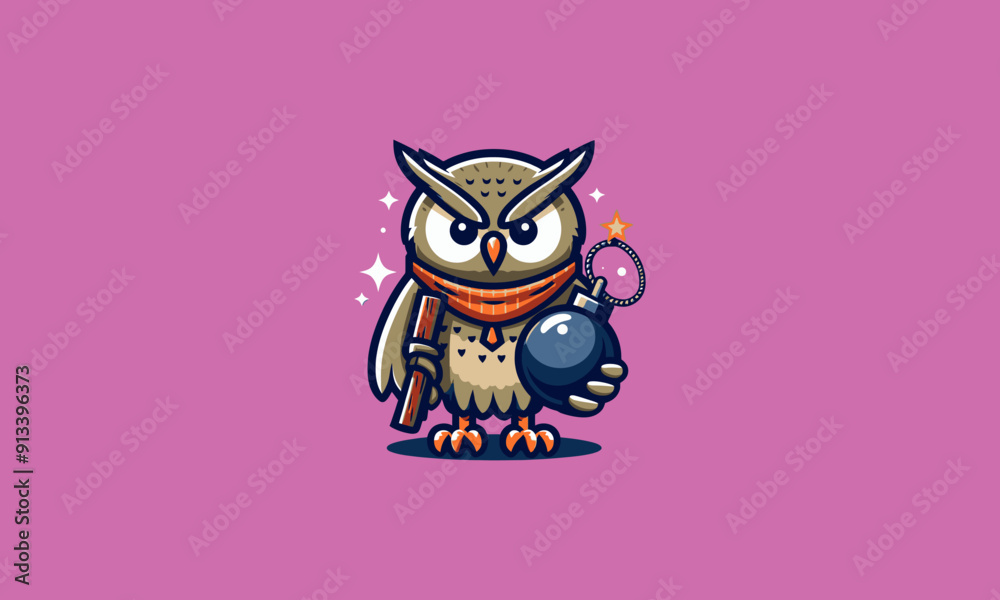 character owl holding bomb vector mascot design character owl holding bomb vector mascot design