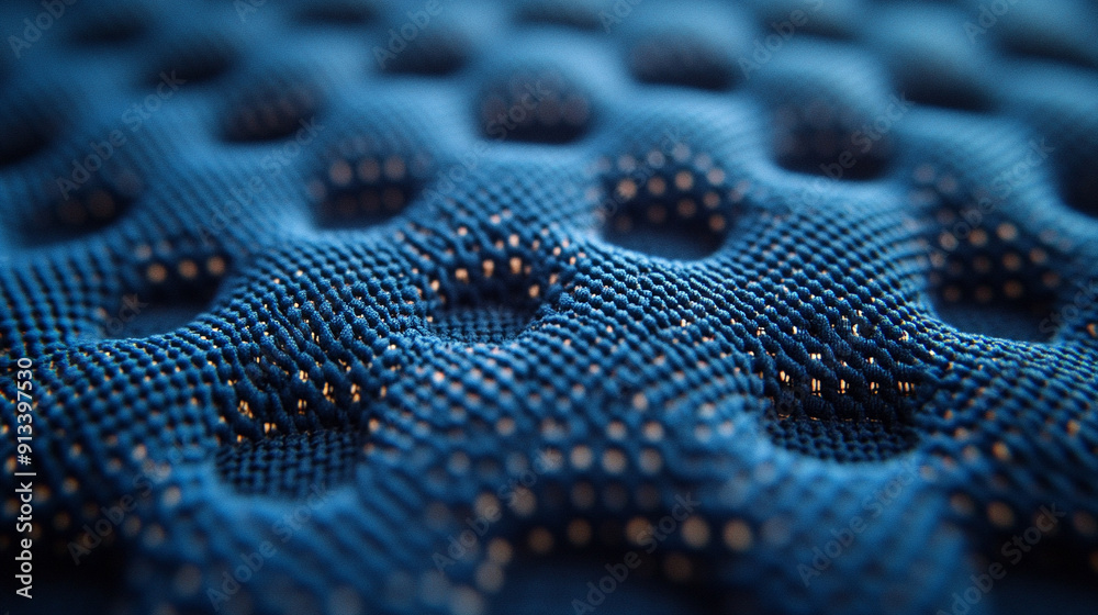 Fototapeta premium blue sports clothing fabric, showcasing its texture and durability. Ideal for athletic wear or sports apparel advertising