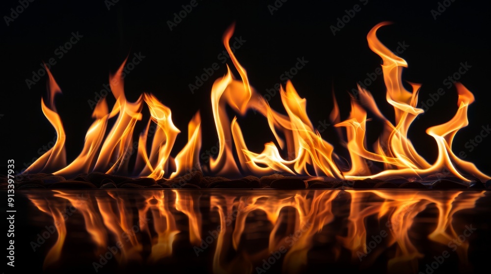 Fire flames on dark background illustraiton generated by ai Fire flames on dark background illustraiton generated by ai