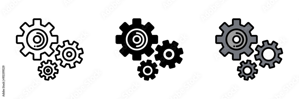 Gear icon, Mechanical component with teeth used for transmitting motion and power between rotating shafts in machinery. Gear icon, Mechanical component with teeth used for transmitting motion and power between rotating shafts in machinery.