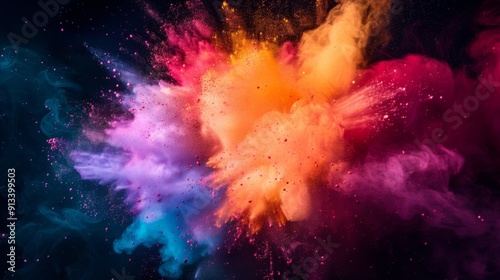 Vibrant color explosion on dark background illustration generated by ai