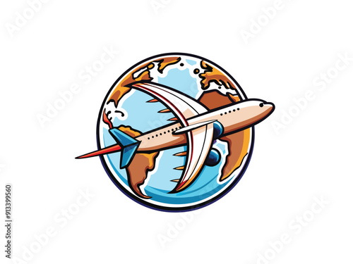 Design a vector logo featuring an airplane soaring above a stylized globe, incorporating a modern, vibrant color palette.