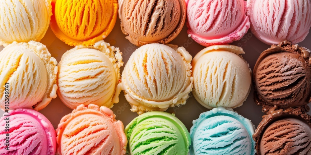 Obraz premium Colorful ice cream scoops background