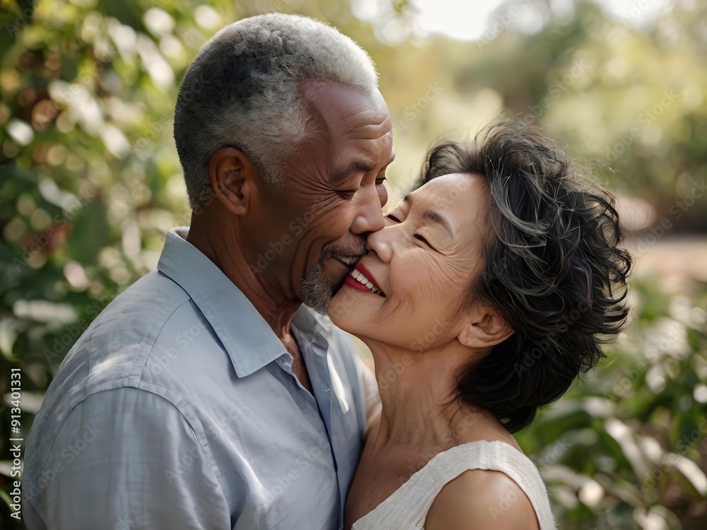 Portrait of a couple of black man from Africa and white woman from Asia, individuals of different races Portrait of a couple of black man from Africa and white woman from Asia, individuals of different races
