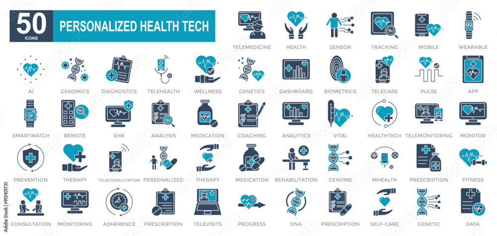 Personalized Health Tech iconset Personalized Health Tech iconset