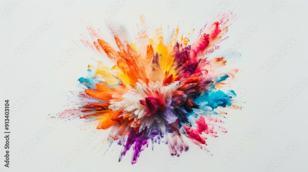 Obraz premium Vibrant color explosion on white background illustration generated by ai