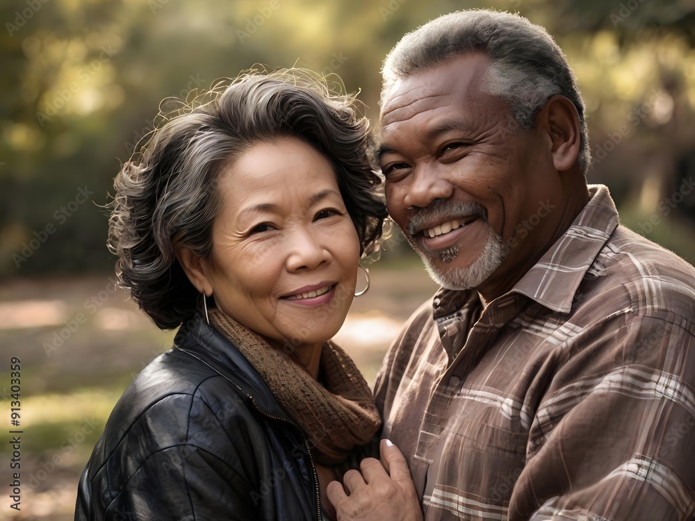 Portrait of a couple of black man from Africa and white woman from Asia, individuals of different races Portrait of a couple of black man from Africa and white woman from Asia, individuals of different races