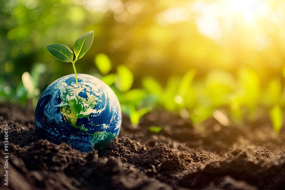Earth Globe with Sprout Emerging Earth Globe with Sprout Emerging