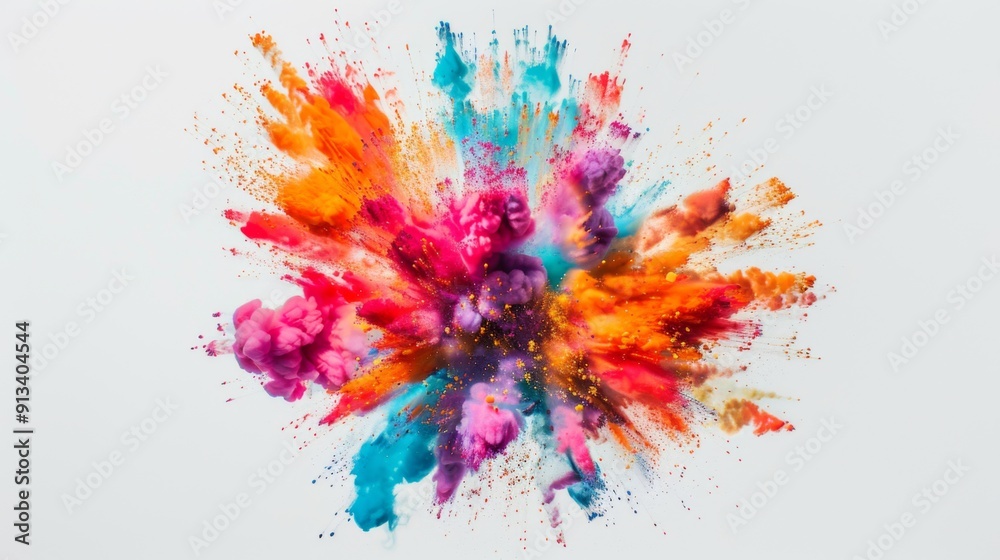Fototapeta premium Vibrant color explosion on white background illustration generated by ai