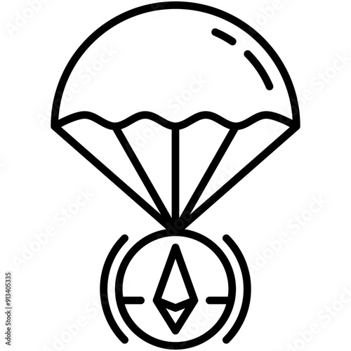 Airdrop Icon. Defi Coin Distribution Pictogram Graphic Illustration. Isolated Simple Line Icon For Infographic, App and Web Button.