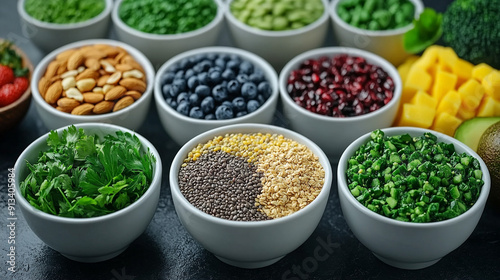 healthy vegan food including fresh fruits, berries, and vegetables displayed on a table. The colorful assortment symbolizes health, vitality, and the benefits of a plant-based diet