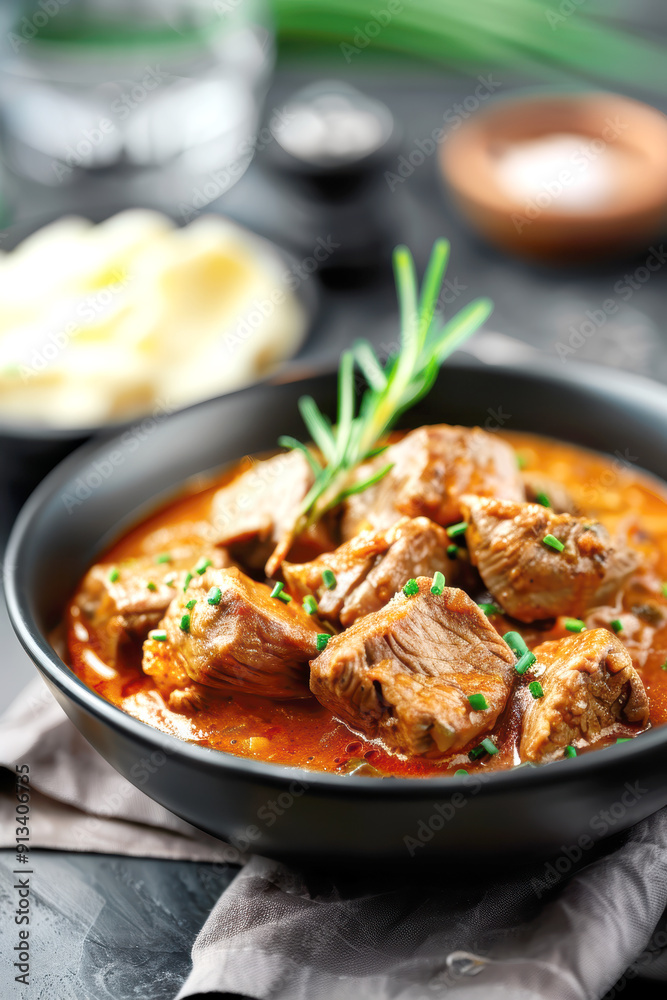 rustic steaming Flemish beef stew. AI generative. rustic steaming Flemish beef stew. AI generative.