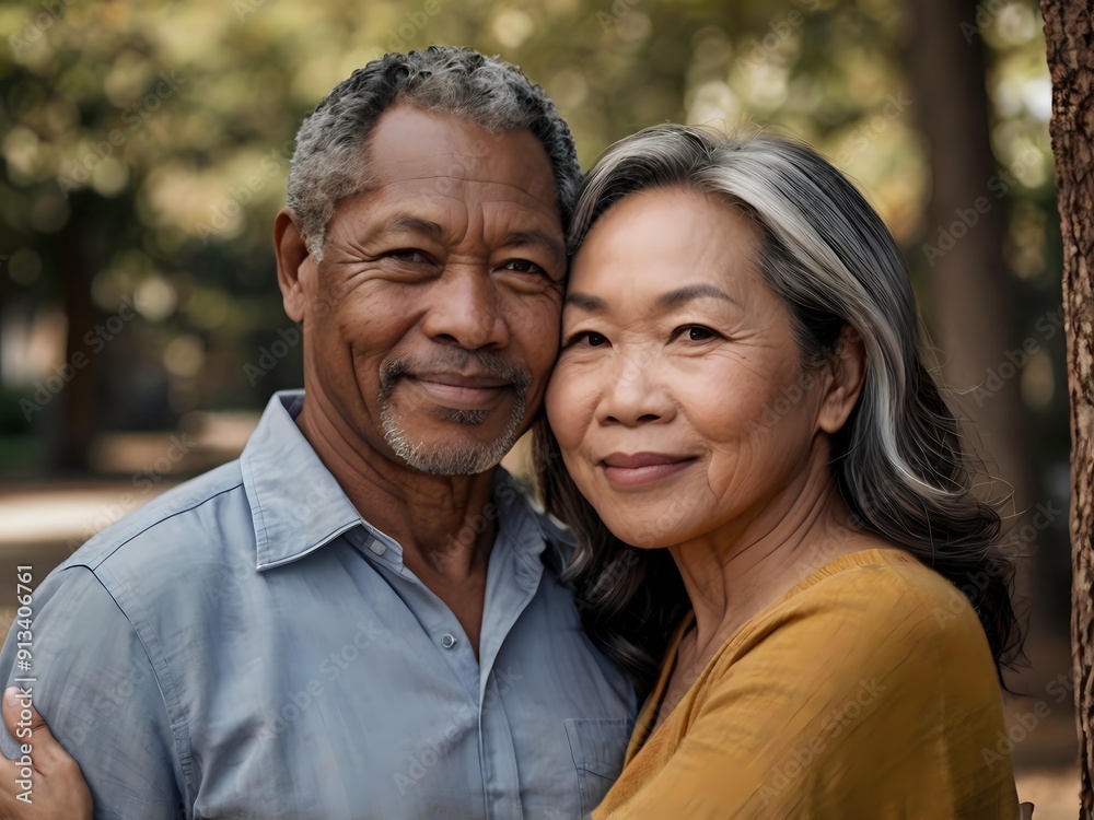 Portrait of a couple of black man from Africa and white woman from Asia, individuals of different races Portrait of a couple of black man from Africa and white woman from Asia, individuals of different races