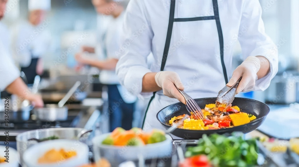 chef preparing food in restaurant chef preparing food in restaurant