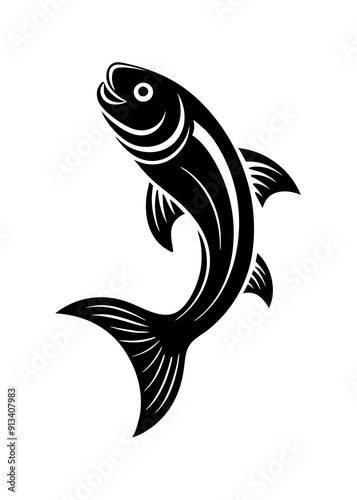 Dynamic fish icon silhouette vector art illustration