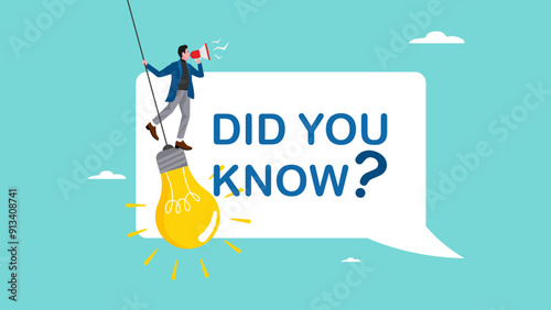 did you know template design, fun fact, expert information, explanation or solution, idea or advice message, useful knowledge or wisdom, useful tip, man talk on megaphone on did you know speech bubble