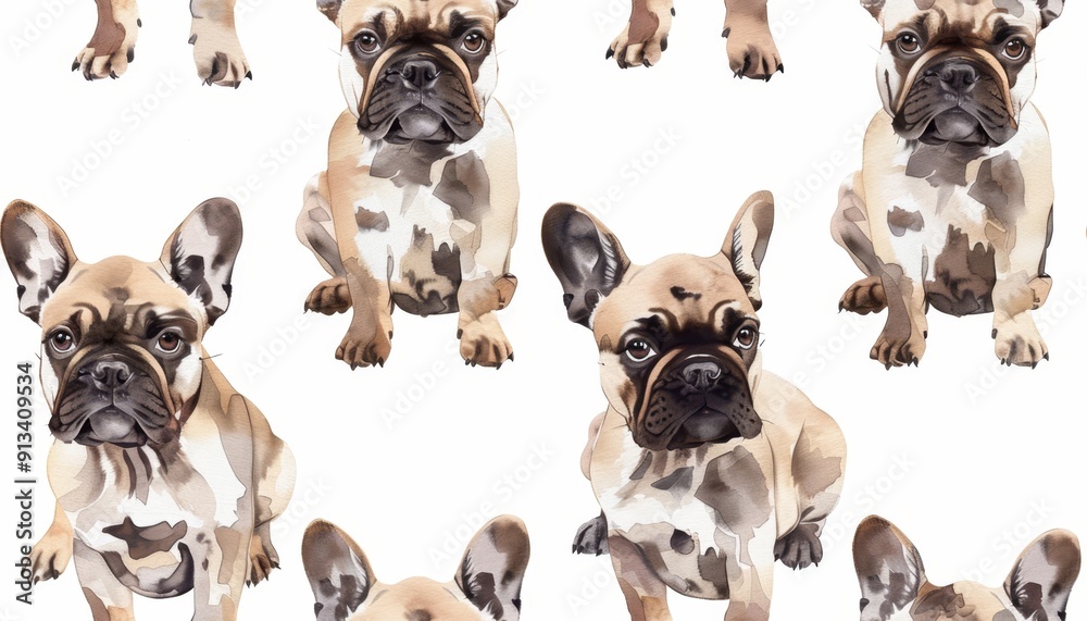 Fototapeta premium French Bulldog Sitting Pattern on White Background