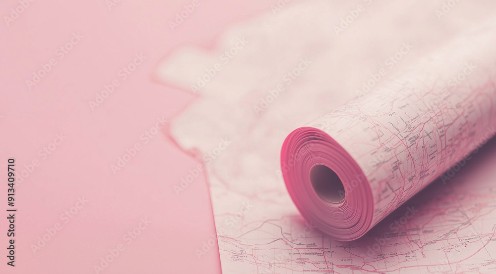 Cartographic Expansion: Map Roll with Lines Extending Outwards Cartographic Expansion: Map Roll with Lines Extending Outwards
