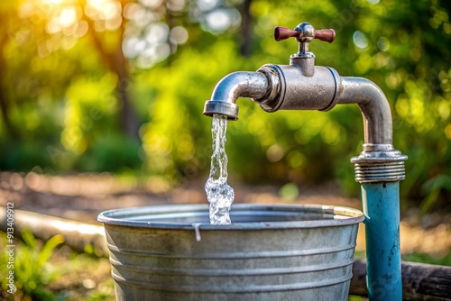 Tap filling water to a bucket.
