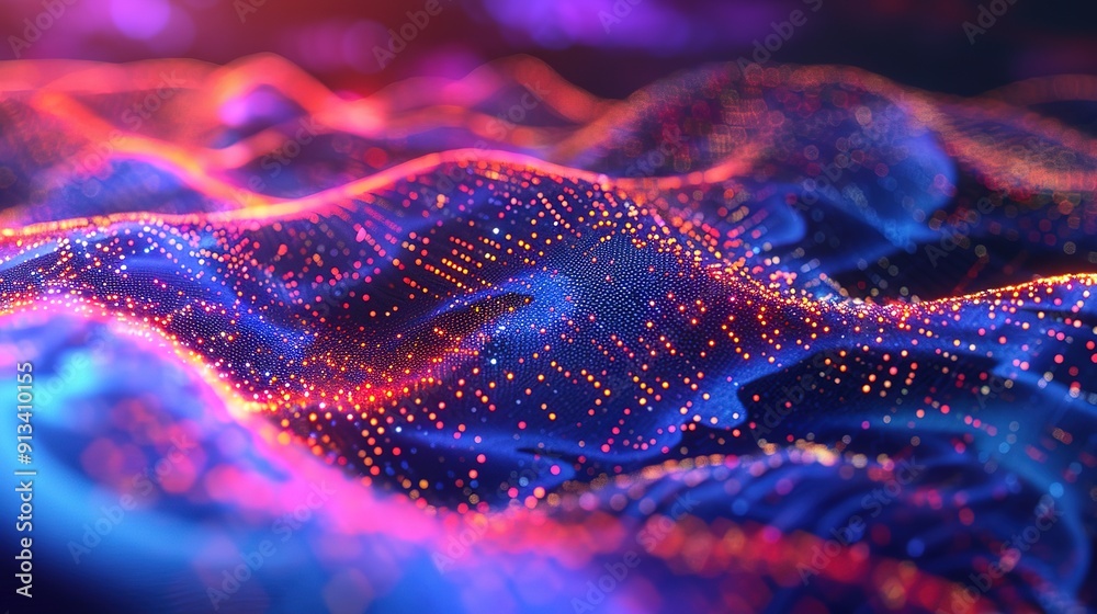 Wonderful Big data visualization, Digital background, Analytics representation, Wave of particles