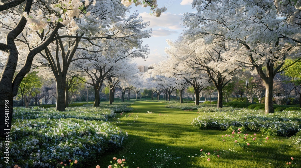 Obraz premium Blooming Cherry Trees in a Spring Garden
