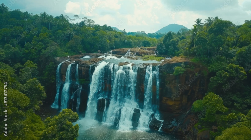 Majestic Waterfall in Lush Tropical Forest Majestic Waterfall in Lush Tropical Forest