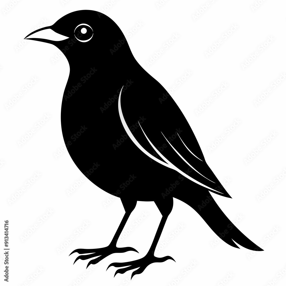Vector hand-drawn Myna silhouette black illustration Vector hand-drawn Myna silhouette black illustration