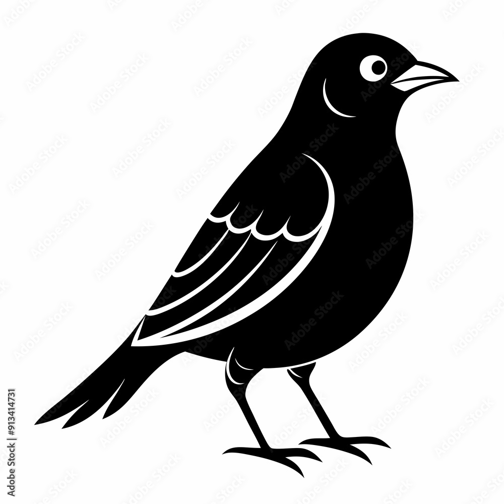 Obraz premium Vector hand-drawn Myna silhouette black illustration